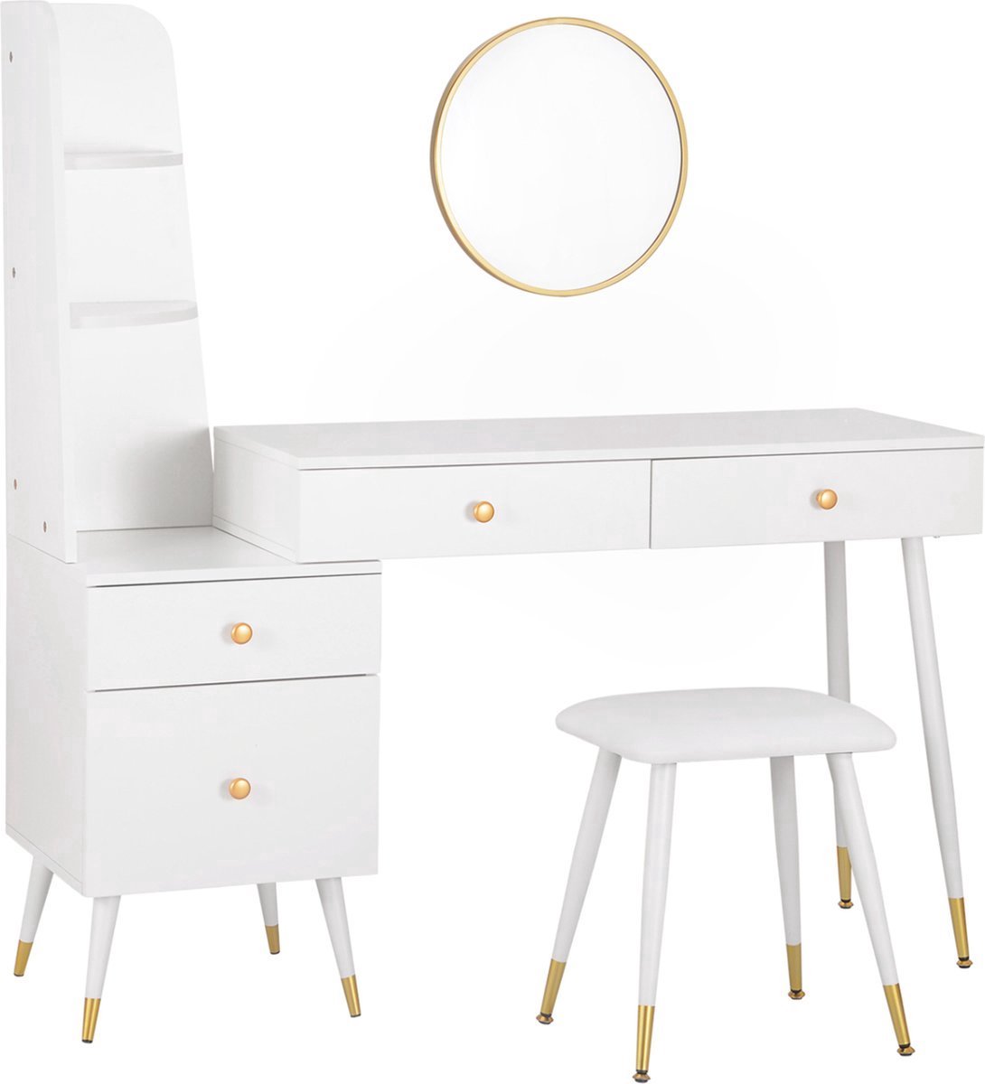 Wandspiegel Wit - Inclusief Spiegel en Krukje en Make-up Tafel voor Meisjes - Voor Meisjes, Kinderen, Volwassenen en Eetkamer