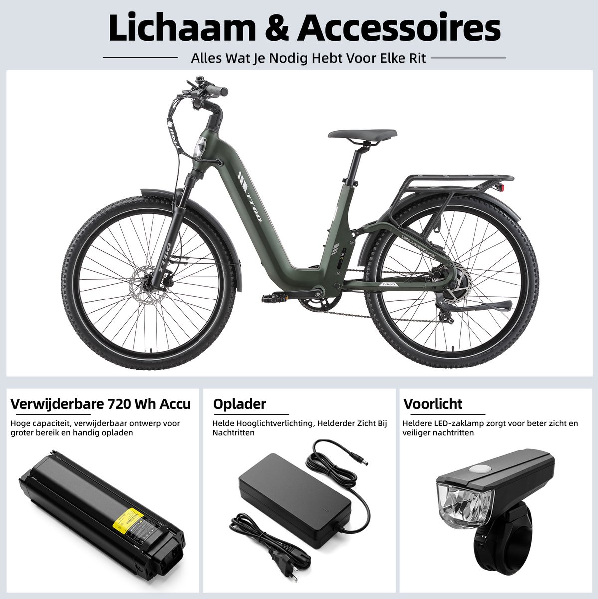 TTGO E-SUVO E-bike - 25 km/u - 27.5inch - 100km actieradius - 250W motor - 48V15Ah accu - 70NM - groen thumbnail 4