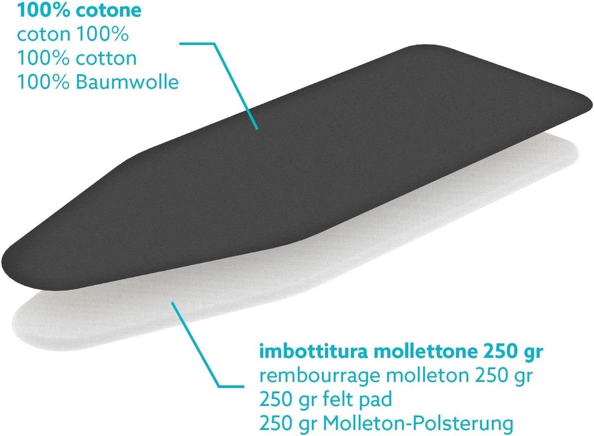 Strijkplankovertrek - Katoen - Molton Vulling - Italiaanse Kwaliteit - Voor Strijkplanken