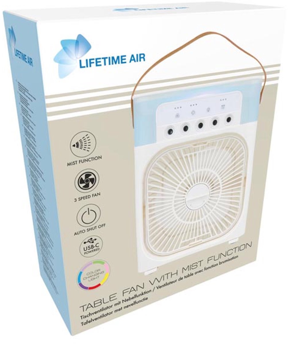 Lifetime Air Tafelventilator met Vernevelstand - Draagbare Bureau Ventilator met Water - USB-C Aansluiting - RBG LED Verlichting - Kantelbaar - Wit