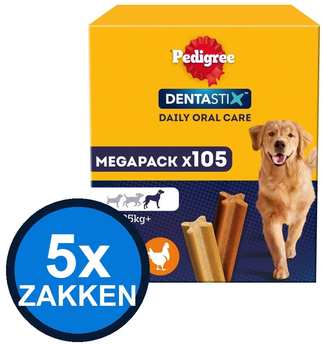 5x Pedigree - Dentastix Maxi Mega Pack 105-pack Multipack (15x110g) - Hondenvoer Snacks - 1.65 kg
