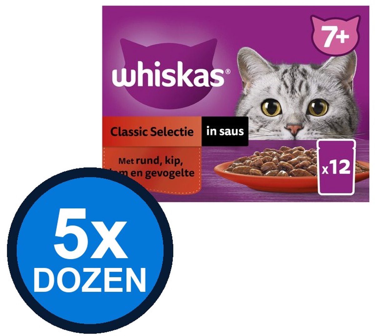 Whiskas Whiskas - 7+ Pouch Senior Saus Classic Selectie Multipack (12x85g) - Kattenvoer Natvoer - 1.02 kg