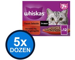 5x Whiskas - 7+ Pouch Senior Saus Classic Selectie Multipack (12x85g) - Kattenvoer Natvoer - 1.02 kg