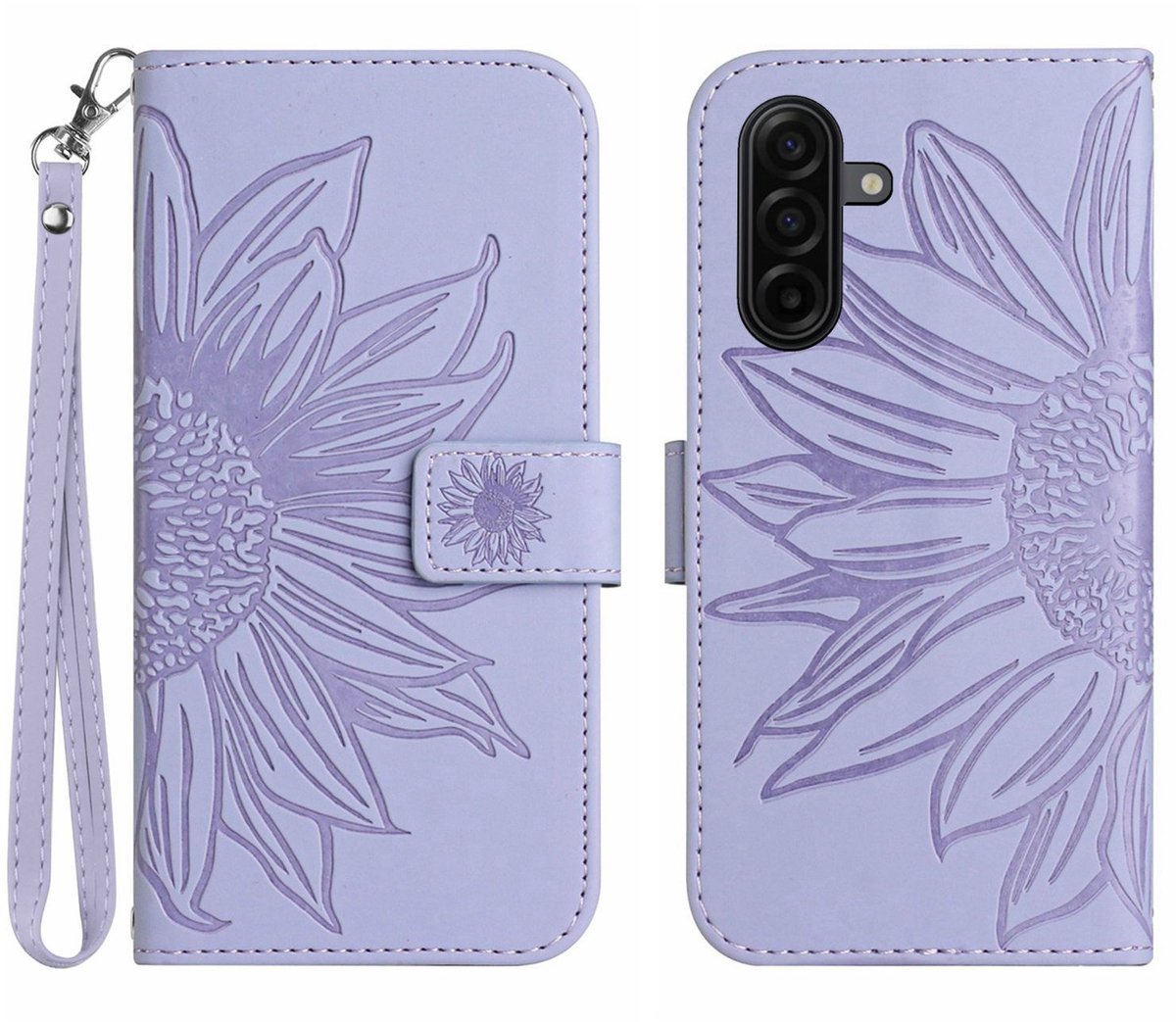 Coverup Hoesje - Geschikt voor Samsung Galaxy A27 Hoesje - Coverup Zonnebloem Book Case met Koord - Lavendel