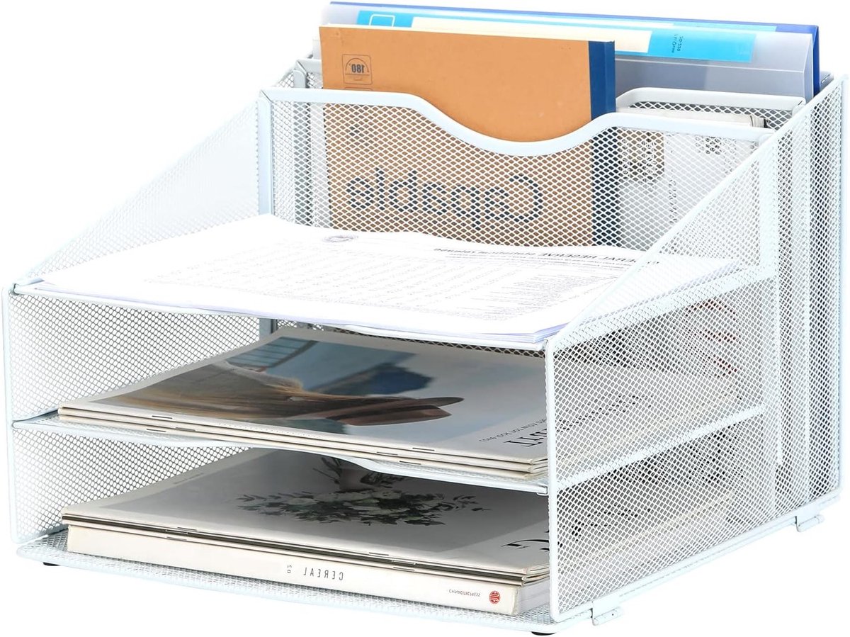 3-laags A4 Mesh Bureau Organizer - Documentenhouder, Tijdschriftenopslag en Kantooraccessoires in Wit