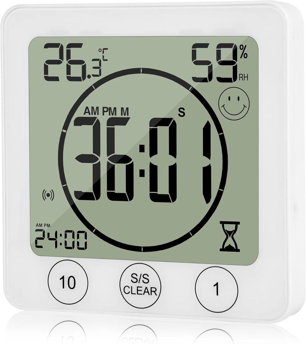 Badkamerklok - Parelwit - Waterdicht - Digitale LCD-display - Voor in de badkamer