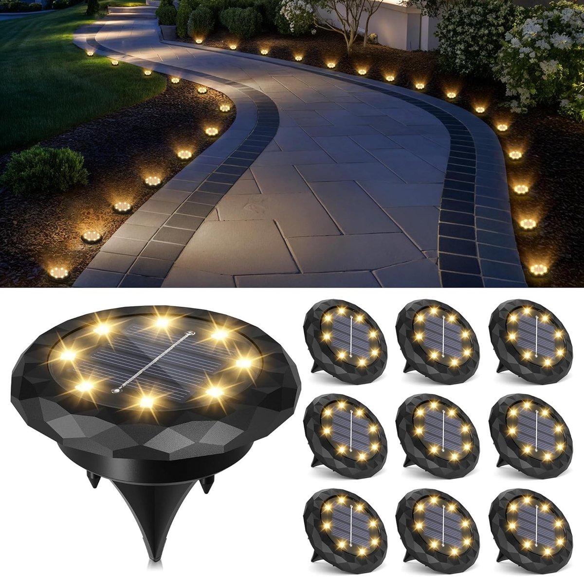 Zonne-Grondverlichting - Waterdicht - Automatische Zonne-oplading - 8 LED's - Voor Tuin en Oprit