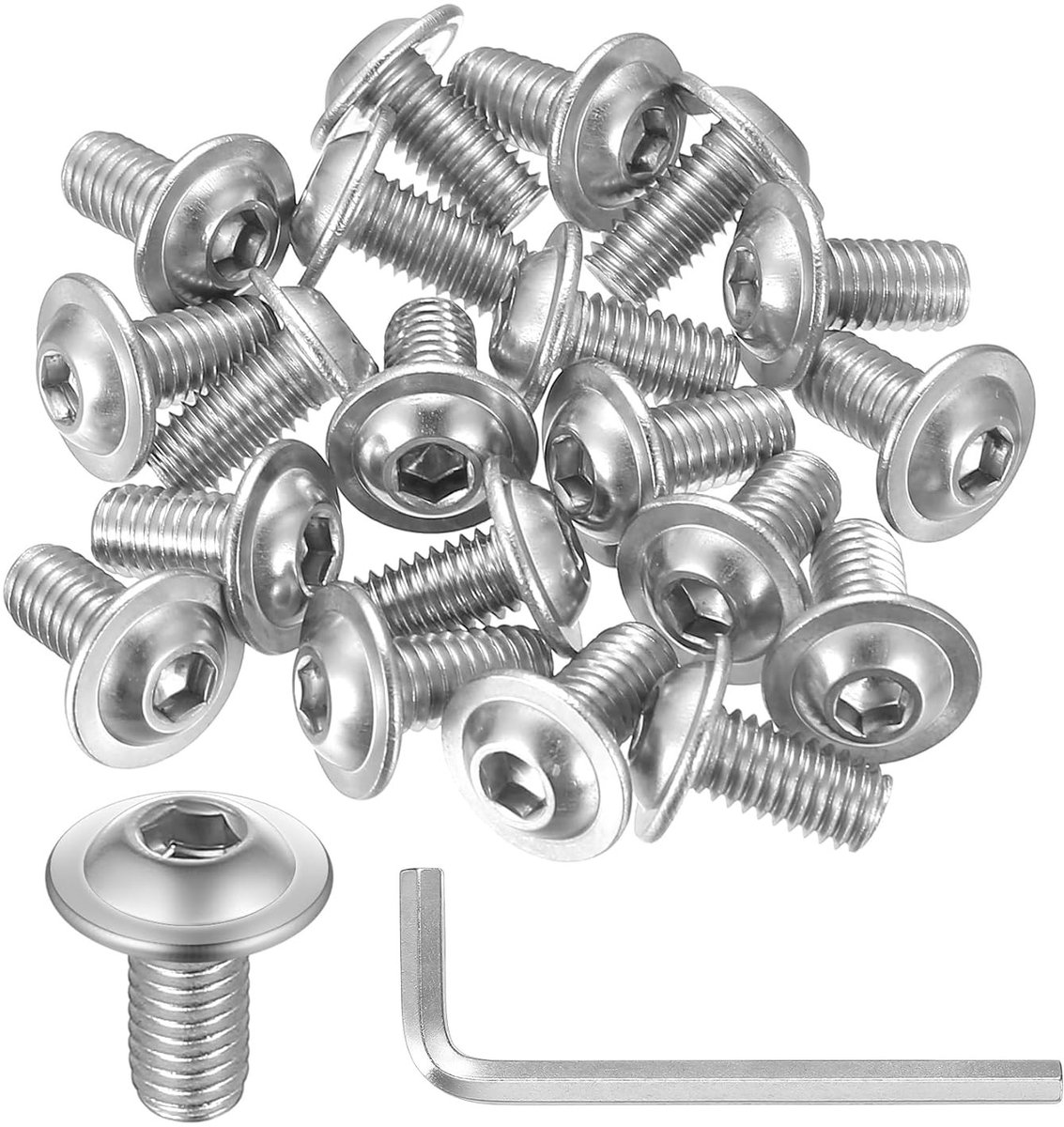 40-delige M6 Schroeven Set, M6 x 12mm Lenskop Schroeven met Flens, RVS Volledige Draad Machine Schroeven met Inbussleutel voor Diverse Toepassingen