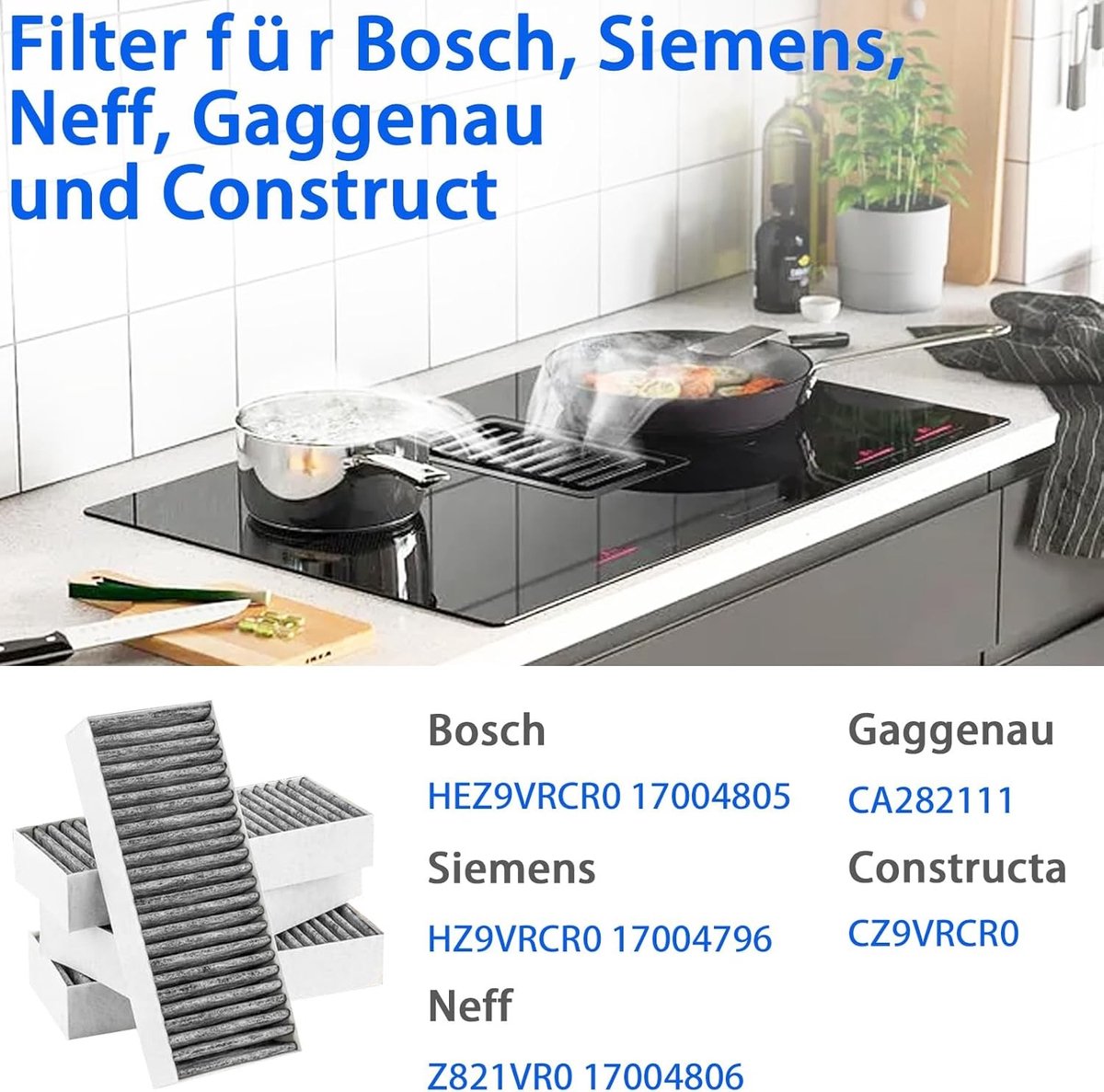 4 Stuks Actieve Koolstoffilters voor Afzuigkappen Vervangingsfilters voor Siemens Bosch Neff en Gaggenau Hoogwaardige Luchtzuivering en Geurabsorptie