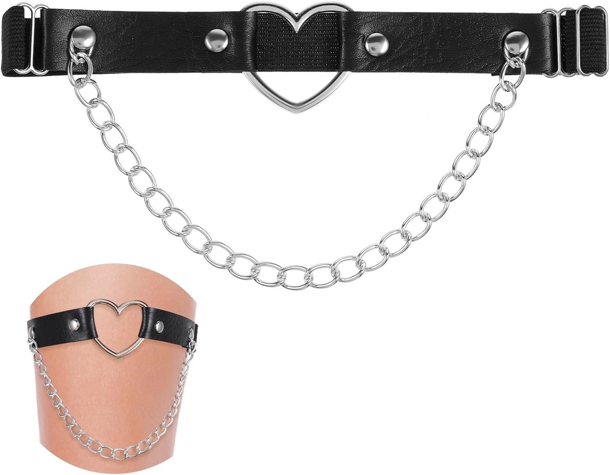 Verstelbare Lederen Been Garter met Kettingen, Gothische Hart Garter voor Dames, Perfect voor Halloween, Rave en Cosplay Feesten
