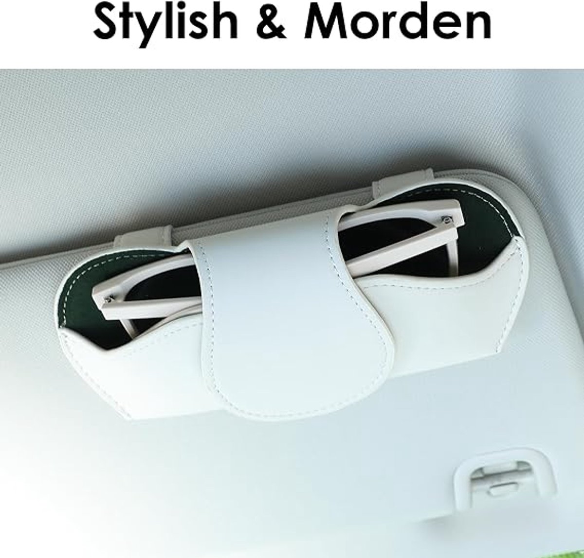 Zonnebrilclip en houder, magnetische brillendoos voor autovoorraad - eenvoudige stijl - witte brillendoos