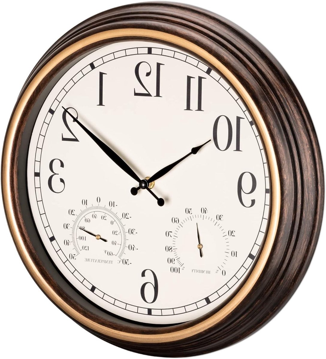 Outdoor Klok - Wandklok Tuin - Buiten Tijd Aflezen - Waterdicht met Thermometer - 38 cm Diameter - Donkerbruin