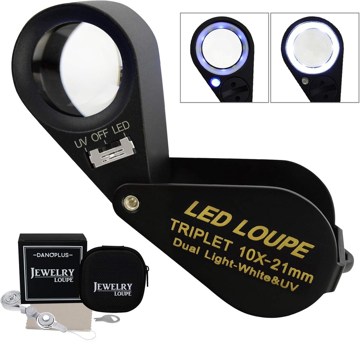 Vergrootglas - Zwart - 21 mm - Optisch Glas met LED en UV Licht - Voor Juweliers en Verzamelaars
