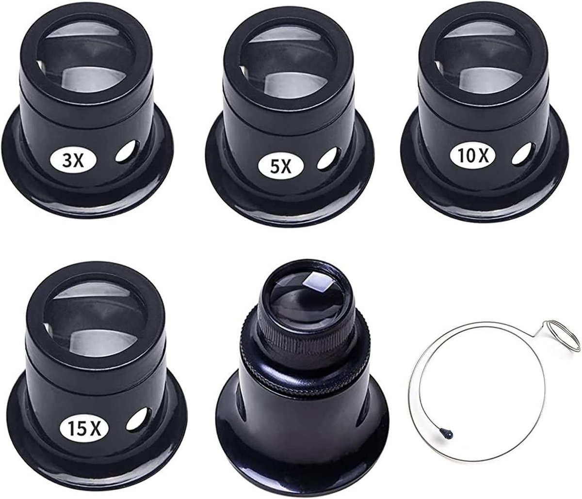 Btzthm 5 Stuks Juweliers Horlogemaker Oogloep, Loupe Eyeglass, Loepbril Monoculair, Horlogemaker Loep, Juweliersloep, 3x/5x/10x/15x/20x, voor Horlogemakers, Juweliers Repareren Gereedschap