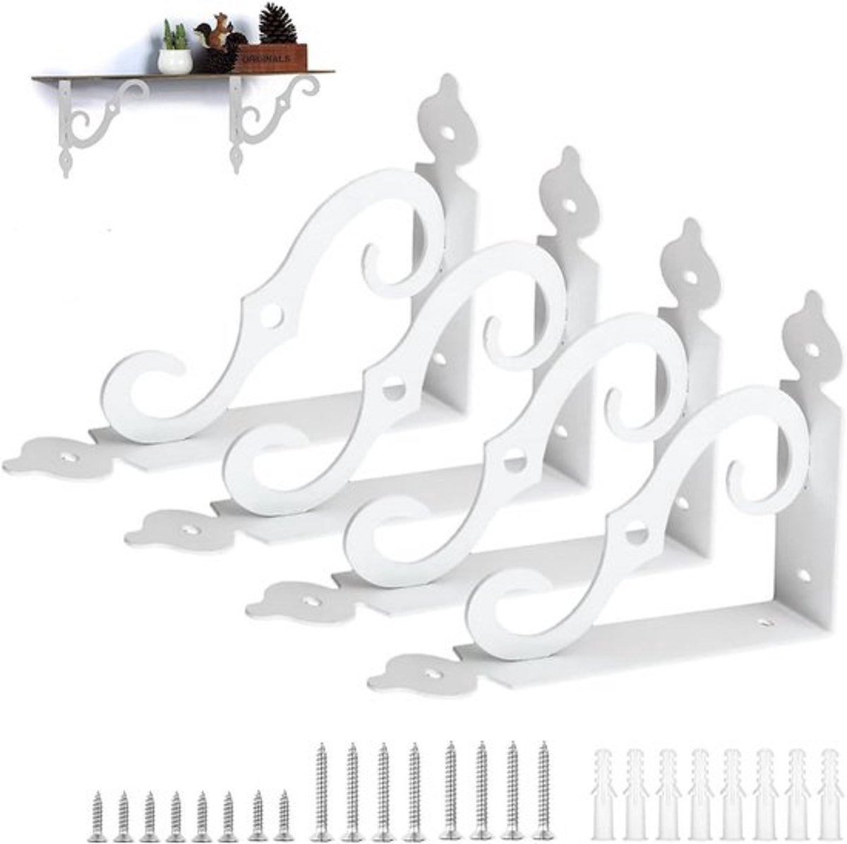Pack van 4 Zware Duty L-vormige Wandbeugels - Wandmontage - Zware Beugels - IJzeren Plankhouders