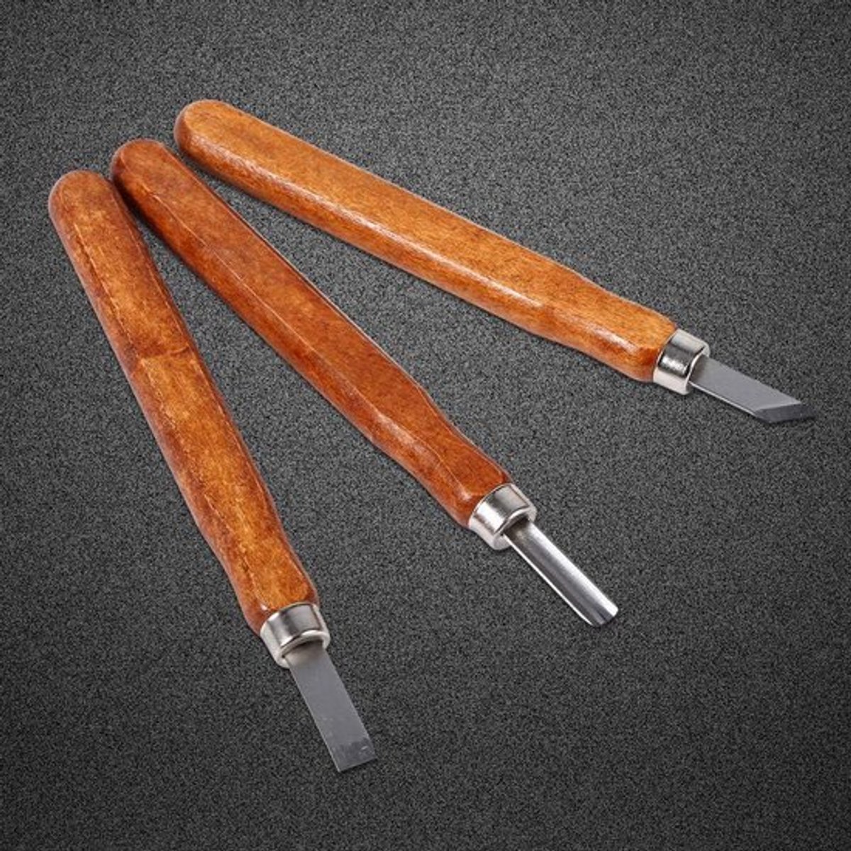 Houtsnijgereedschap met comfortabel houten handvat - Verschillende vormen (3 stks/partij)
