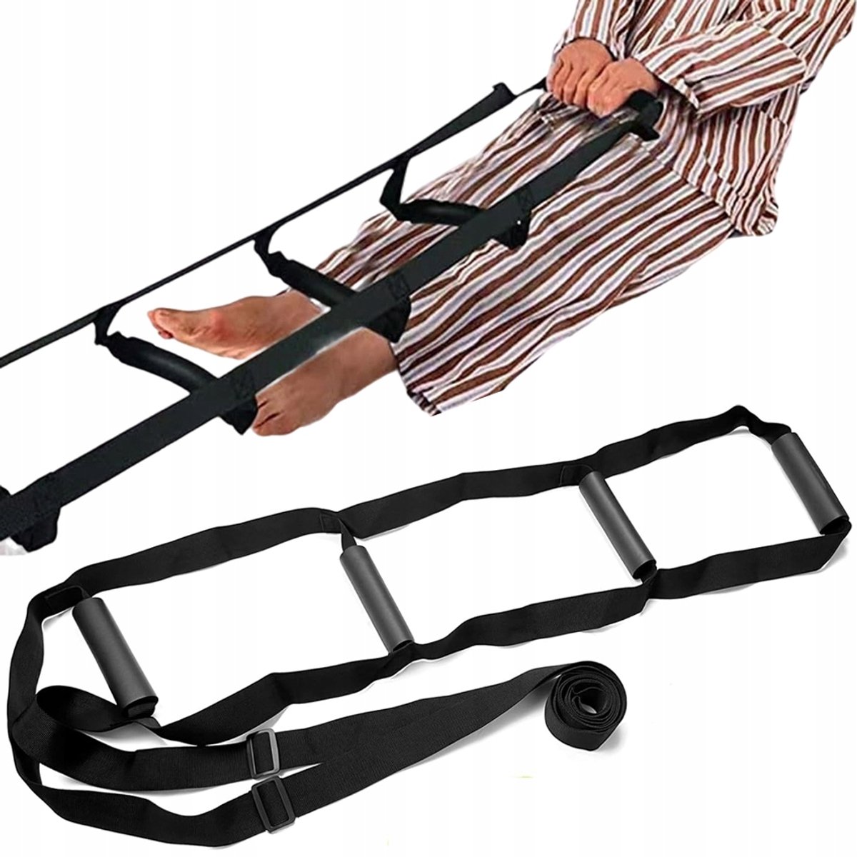 Bed Touwladder - Bedhulpmiddel - Bedgordel - 4 Antislip Handgreep - Verstelbaar - Polyester - Hulpapparaat - Hulpriem - Voor Ouderen Zieken en Revalidatie - Opstaan