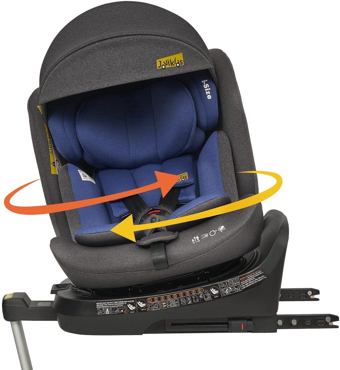 Wishdor Kinderautostoel 40-150 cm - 360° draaibaar - ISOFIX en steunpoot - Verstelbare ligstand - Afneembare zonnekap - Blauw