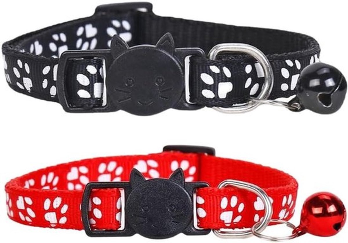 Verstelbare kattenhalsband met veiligheidssluiting en belletje, set van 2 stuks, voor kat en kitten