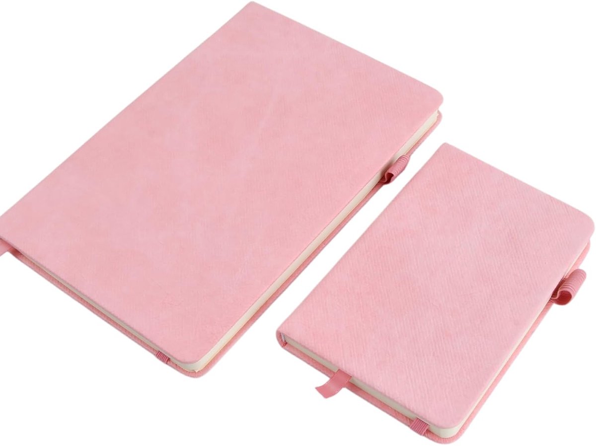 Notitieboek A5 Lijndagboek met Datum & Tas - Roze A6 Notitieboek Set van 2 voor Meisjes met Pennenhouder - ShopVlot