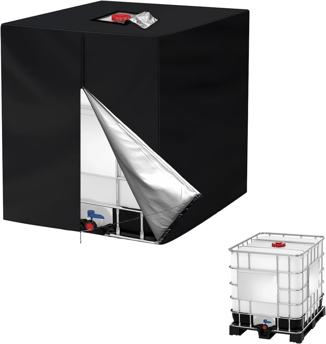SnelShoppen - IBC Tank Cover 1000L - 420D Oxford Zeil - UV-beschermend, Weerbestendig en Stofdicht met Opbergtas - 120x100x116 cm - Zwart voor Tuin, C