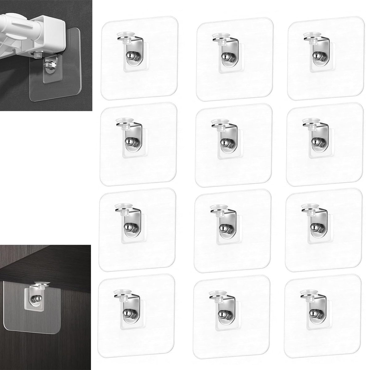 Zelfklevende plankdragers set van 12 - Rvs en PVC - Zonder boren - Ideaal voor kasten en boekenkasten - ShopVlot