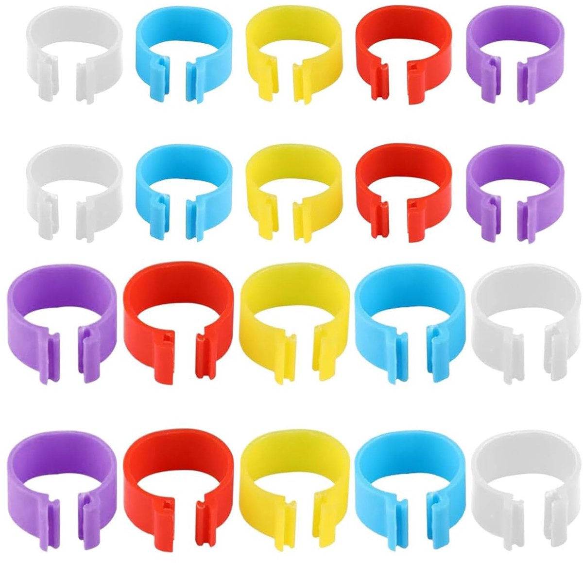 SnelShoppen - 20 Stuks Legringen met Clips voor Pluimvee Identificatie, Multicolour Plastic Leginringen voor Kippen, Geschikt voor Kalkoenen, Eenden,