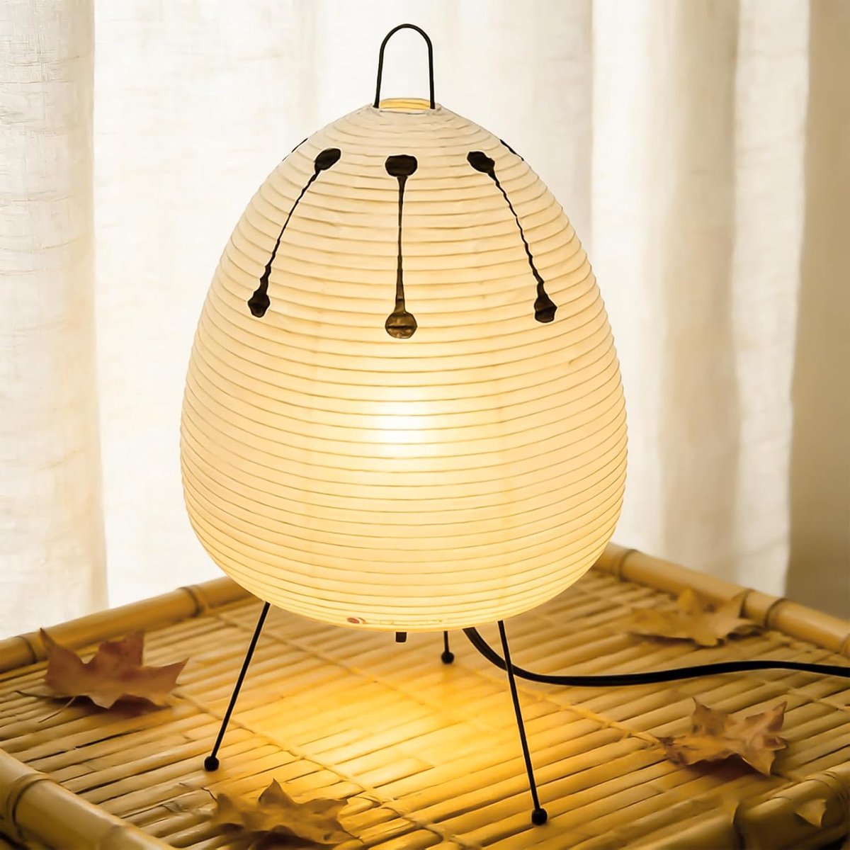 SnelShoppen - Rice paper lampenkap - Witte tafellamp met E27 fitting, schakelaar & lichtbulb, 47 cm hoog, 1.5 meter kabel - Stijlvolle sfeer lamp voor