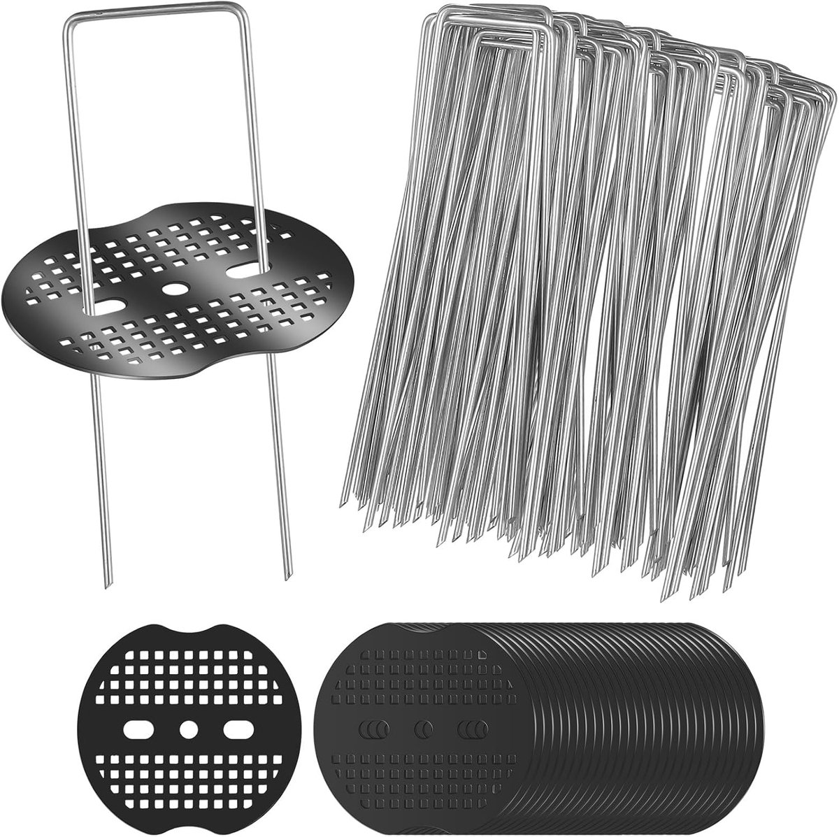 SnelShoppen - 50 Stuks U Vormige Grondpinnen voor Onkruiddoek, 150x40mm Gegalvaniseerde Grondankers RVS voor Tuin, Kamperen, Kunstgras, met 50 Moeren