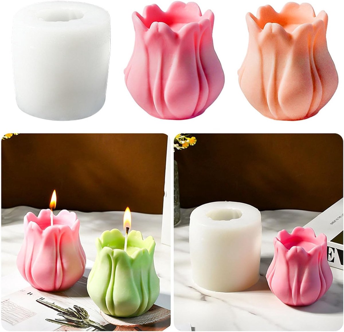 3D Tulpen Siliconen Mallen voor Kaarsen Gieten, Voorjaarsdecoratie, Bloemen Mallen, Creatief Gieten met Soja Was en Stucwerk