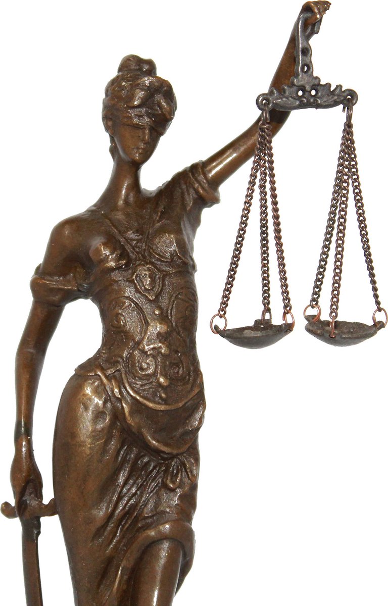 SnelShoppen - Antik 2000 Bronzen Beeld Justitia Godin van de Gerechtigheid Handwerk Gesigneerd, 30 cm Hoog, Perfect voor Thuis of Kantoor