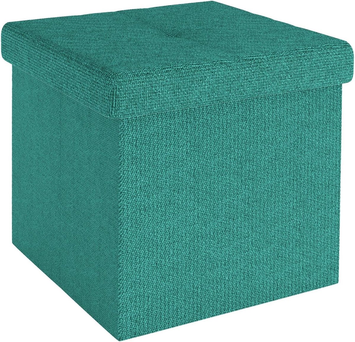 Opvouwbare poef 38x38x38 cm in DONKER TURKOOIS - Zitkubus met opbergruimte en hoes van stof met holtes - Zitkubus voetensteun opbergdoos kist poef
