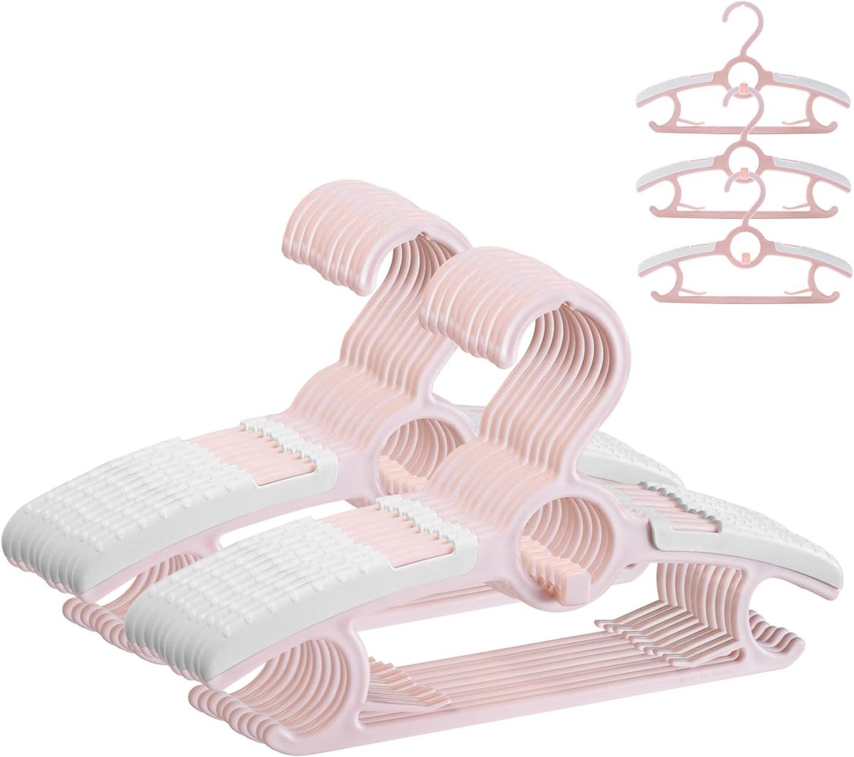 Babyhangers voor de kinderkamer kast, 11''-14.5'' verstelbare anti-slip kinderhangers, ruimtebesparende stapelbare plastic hangers voor baby peuter kinderen kinderen (20 stuks, Roze)