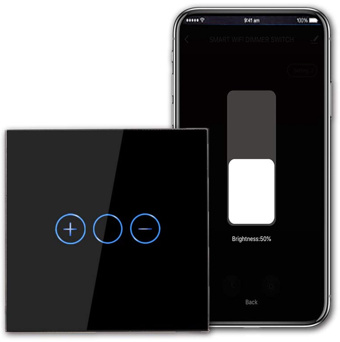 WiFi/WLAN Dimschakelaar voor LED-lichten, werkt met Alexa, Google Home, Smart Life App, Smart Aanraak Lichtschakelaar, Zwart 1-polige schakelaar, Neutrale Geleider is Nodig