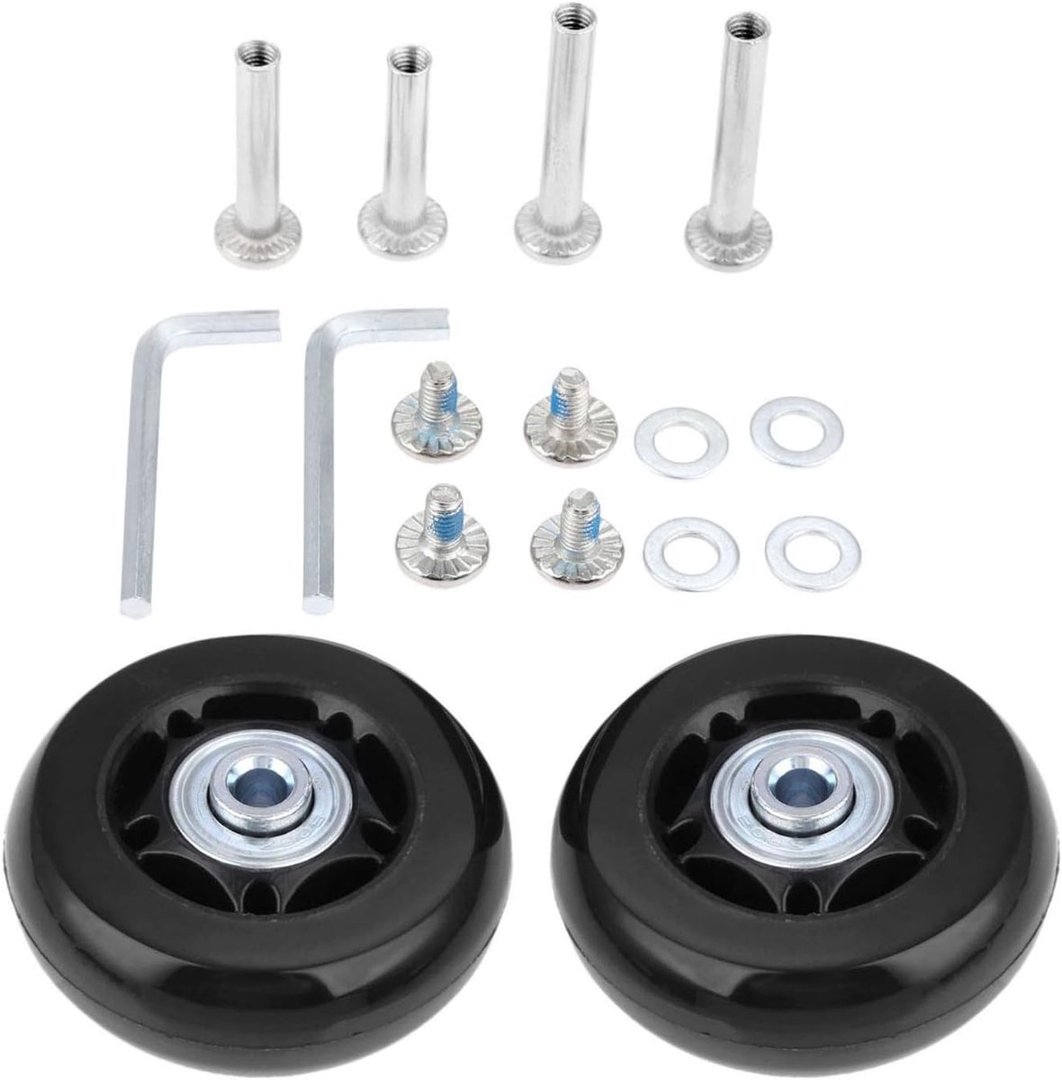 2sets 64x18mm zwarte bagage koffer reservewielen vervanging wielen met assen schroefsleutel reparatie