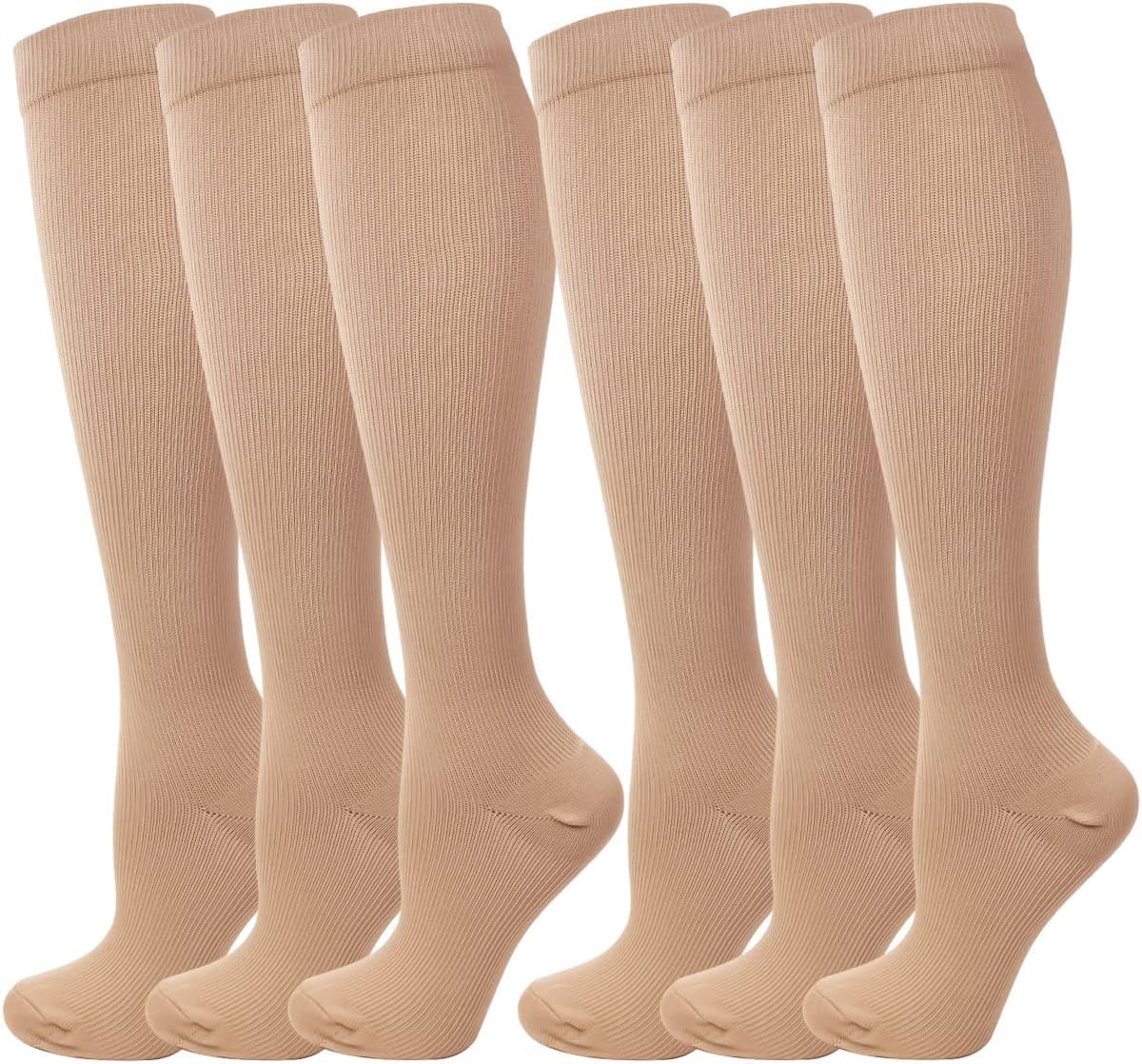 6 paar compressiekousen, kniekousen, steunkousen, loopsokken voor dames en heren, sport, hardlopen, vlucht, reizen, zwangerschap, medische compressiesokken