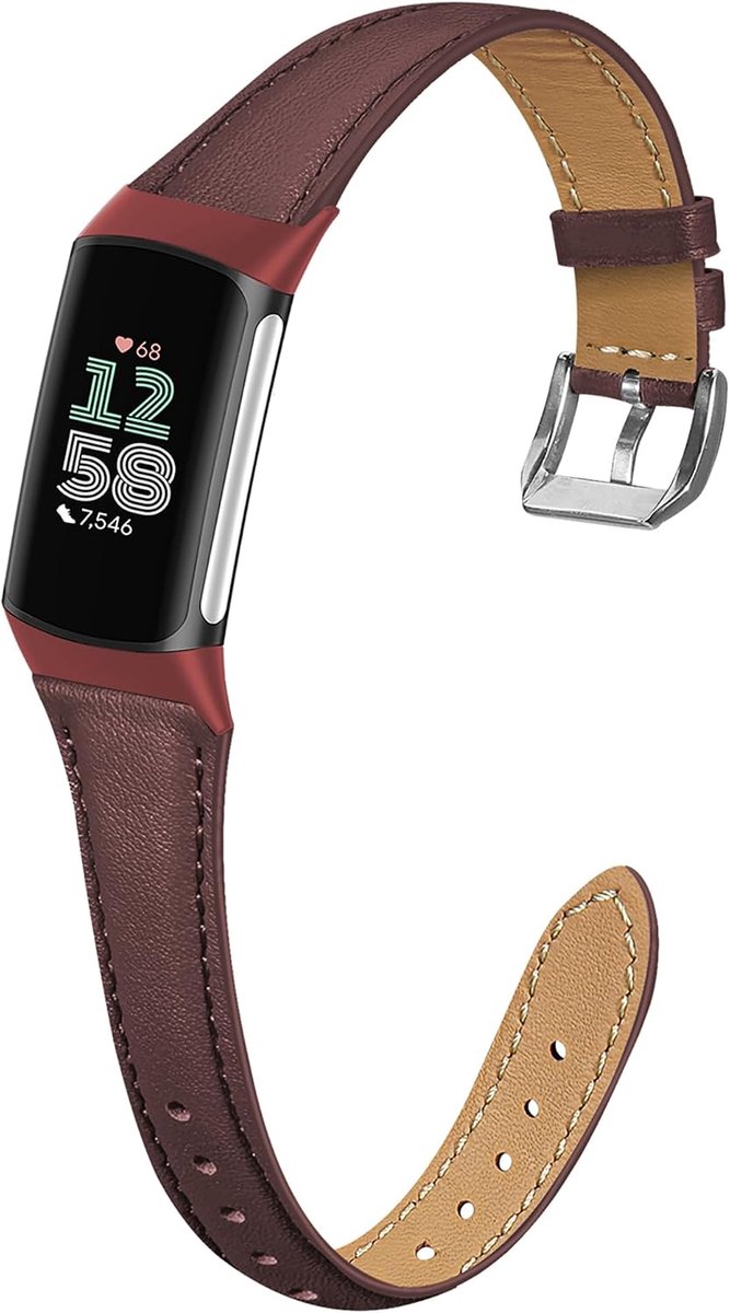 Echt leren armband, compatibel met Fitbit Charge 6/Charge 5, zacht verstelbaar sportarmband, leren reserveband voor dames en heren