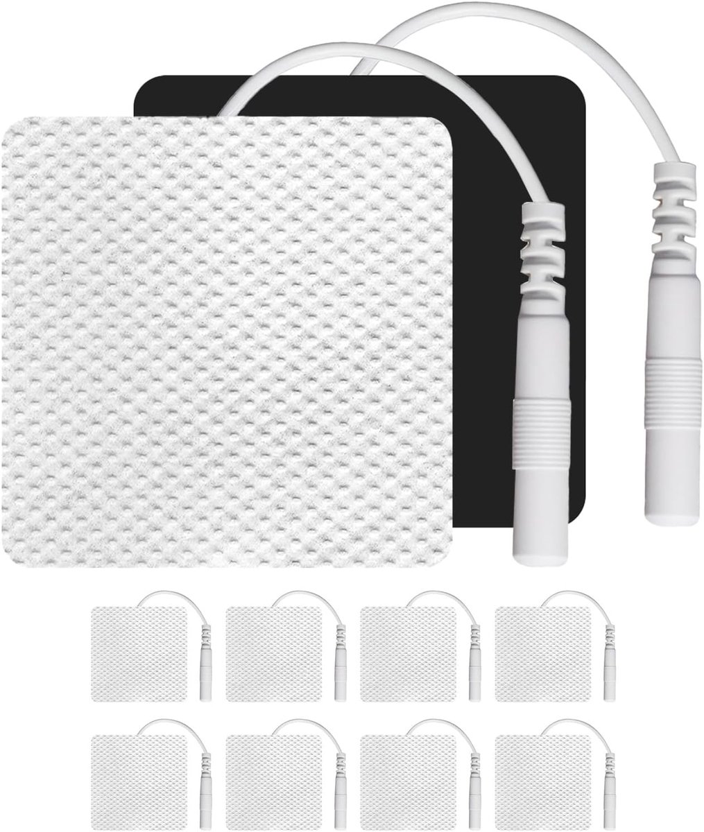 16 Stuks TENS Elektroden Pads 4x4 cm, Herbruikbare Zelfklevende Elektroden voor TENS/EMS Apparaten & Spierstimulatoren, 2 mm Pin Aansluiting, Vervangende Pads voor Elektrotherapie