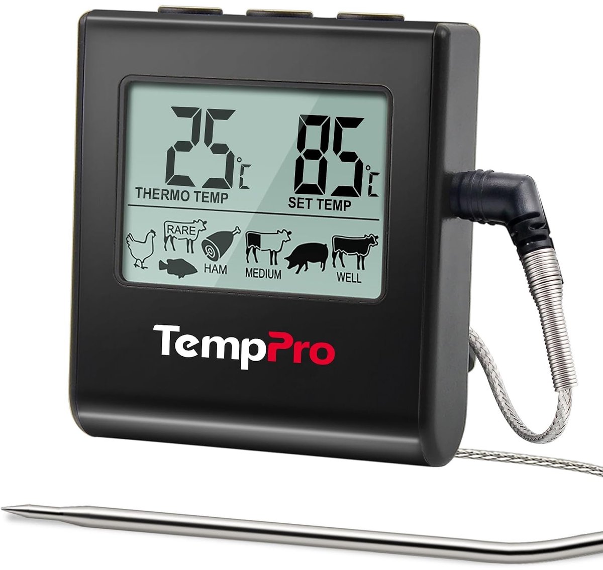 Digitale Braadthermometer - Roestvrijstaal - Lange Sonde 100cm - Temperatuuralarm - Voor BBQ Grill en Oven