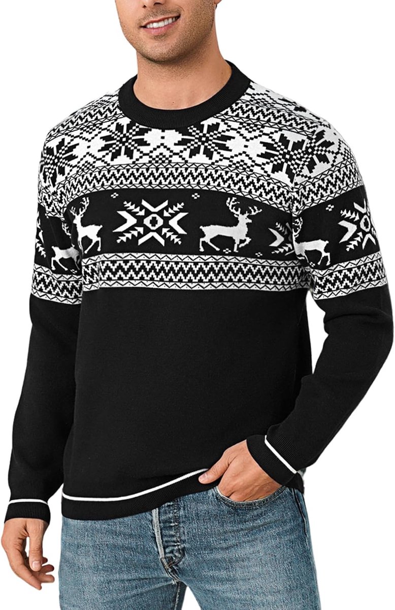 Kersttrui voor heren, ronde hals, kersttrui voor heren, zacht en comfortabel, lange mouwen, rendier, winter, elegante kersttrui