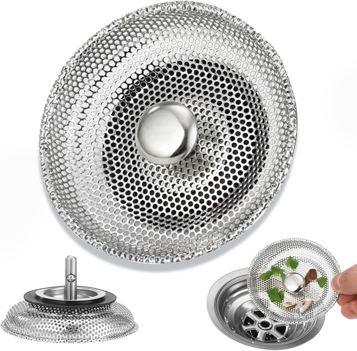 1 Stuks Spoelbak Filter, Roestvrijstalen Gootsteen Filter, Gootsteenplug Filter, Spoelbak zeef, gootsteenstopper, Geschikt voor keuken, badkamer, voorkom klompen, slechte geuren (8cm Diameter)