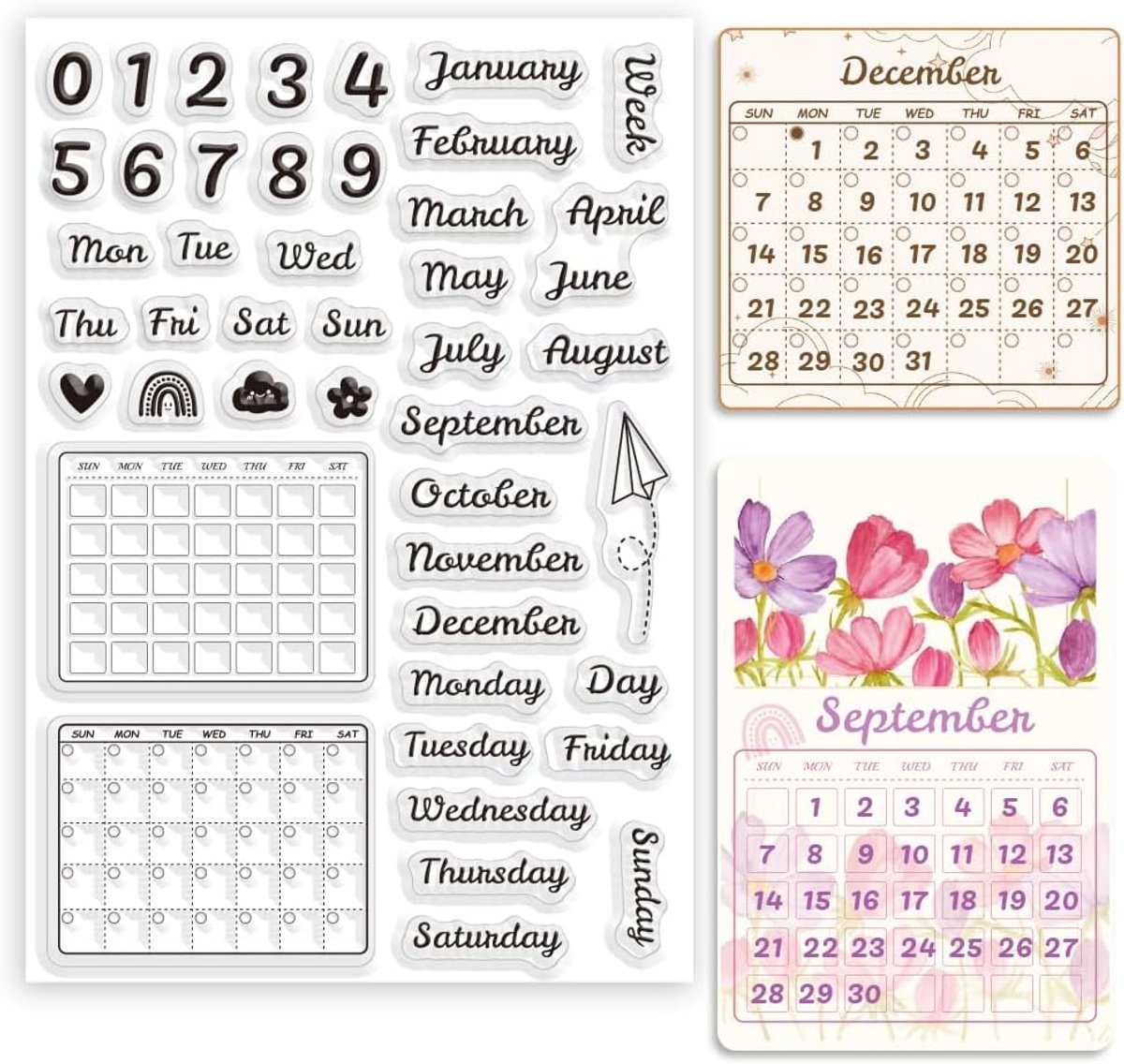 Dagelijkse Planner Kalender Clear Stempels voor Kaarten Maken Maand Week Weer Nummer Transparante Siliconen Stempels voor DIY Scrapbooking Journaling Fotoalbum Ambachten Levert