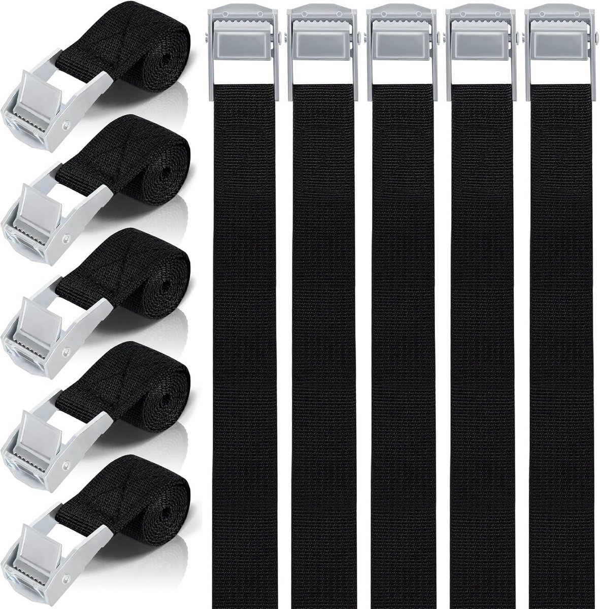 SnelShoppen - Lashing Straps Korte met Ratchet 35 cm - Set van 10 Verstevigingsbanden voor Fietsdrager Zwart - Korte Spanbanden met Klem voor Auto, Fi