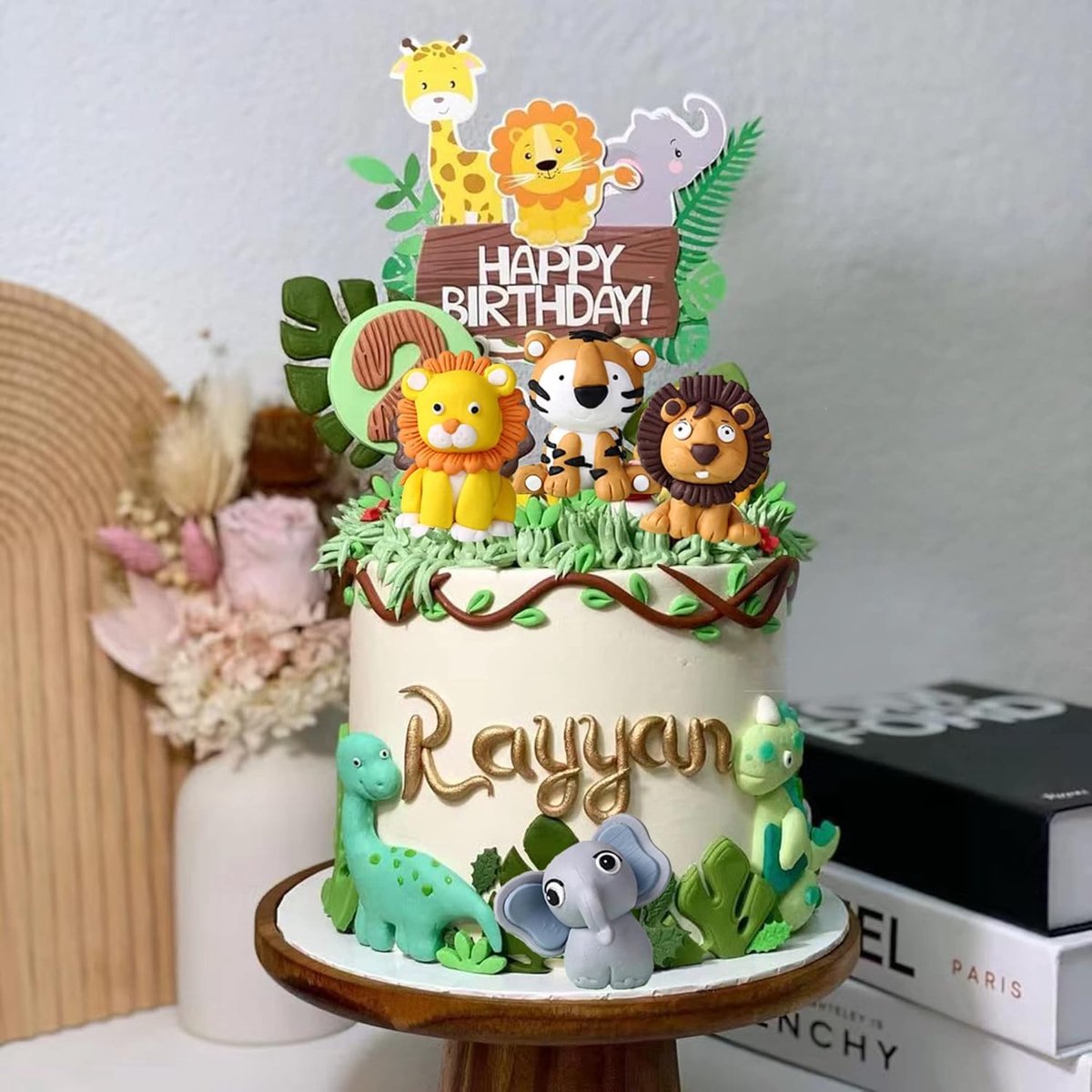 Bosdieren, 16 Stuks, Jungle, Dieren, Safari, Kinderverjaardag, Happy Birthday, Taarttopper, Decoratie, Taart, Bladeren