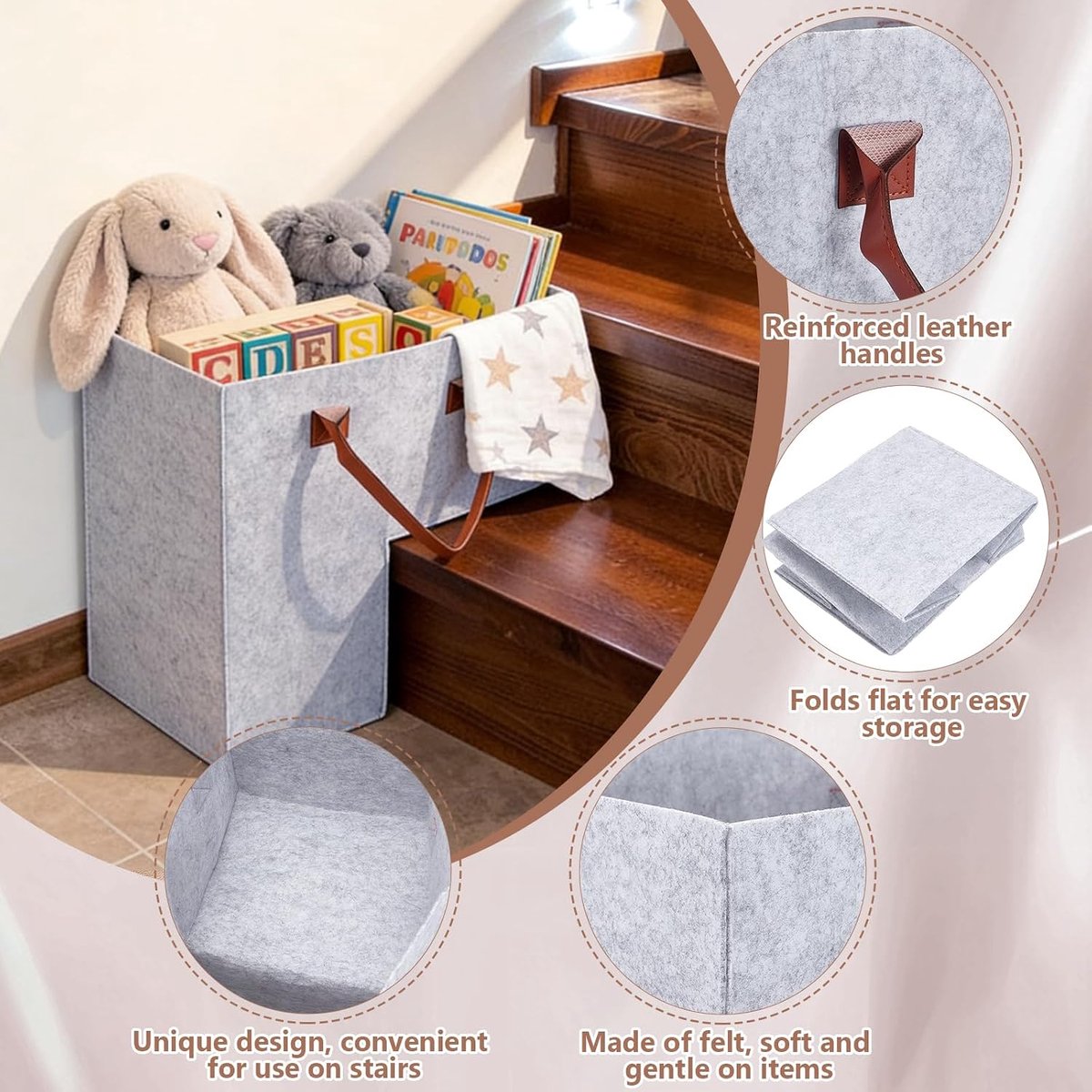 3 stuks trapopbergdozen, L-vormig, opvouwbare traporganizer met