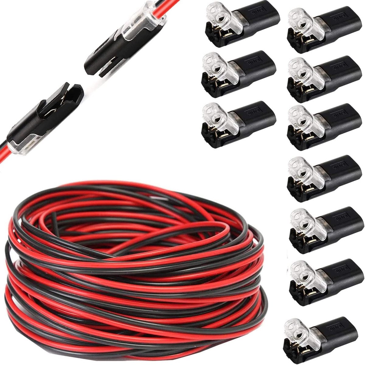 LED Draad Connectoren 10 stks 12 V 2 Pin 2 Way Laagspanning Draad Connectors Quick Splice Draad Bedrading Connector+20m 12V-24V 22 AWG LED draad