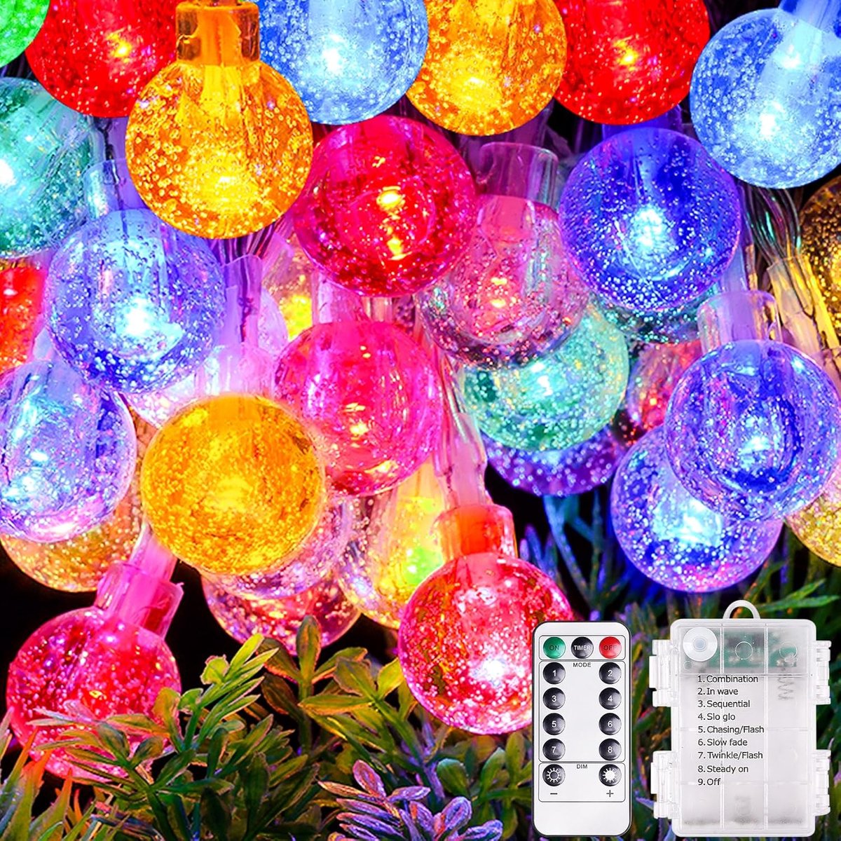 LED-lichtsnoer in globe-vorm, 10 m, 100 lichtslingers met afstandsbediening, op batterijen, 8 standen, lichtsnoer voor binnen en buiten voor Kerstmis, balkon