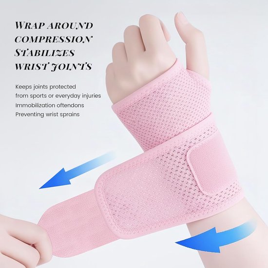 Handbandage, 2 stuks, roze bandage pols met opbergtas, ademende polsbandage met duimlus, geschikt voor peesschedeontsteking, sport en werk — afbeelding 5