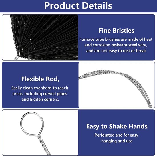 2 stuks, haardborstel, schoorsteenveger, borstel, verwarmingsketelborstel met flexibele stang en handschoenen, schoorsteenbezem voor het reinigen van schoorstenen, ketel (170 mm) — afbeelding 2