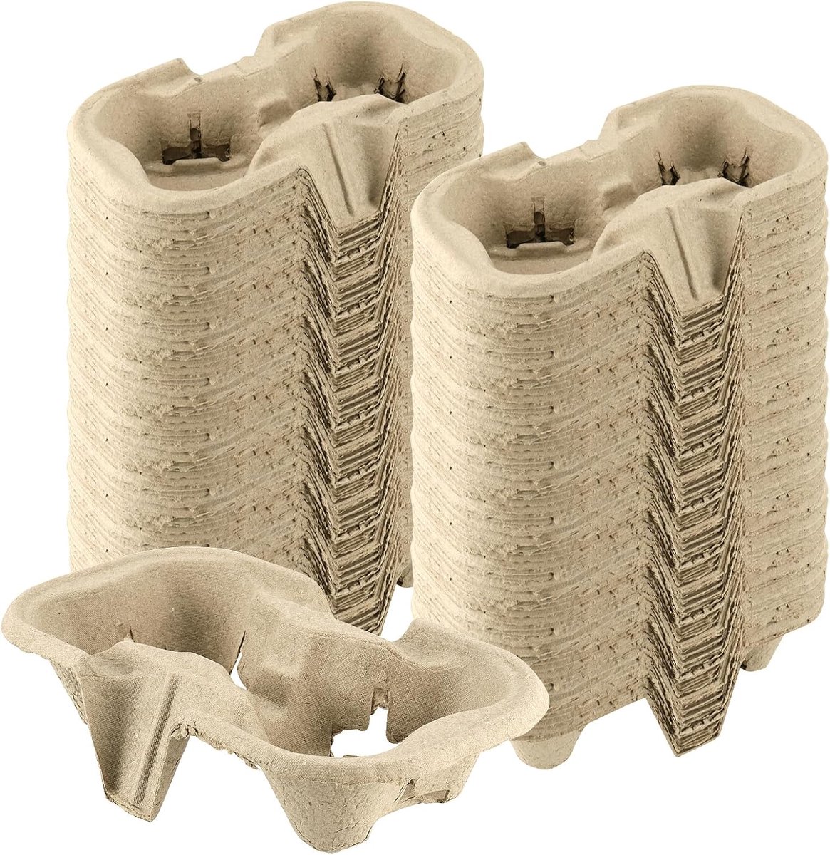 100 stuks bekerhouders van cellulosevezels, 2 bekerhouders karton om mee te nemen, bekerdrager karton voor koffie, warme en koude dranken, 22 x 11 x 4,5 cm